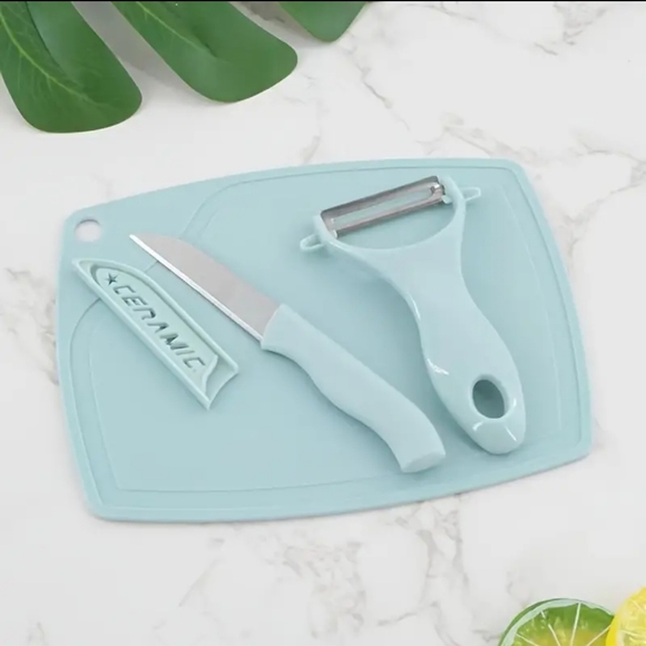 3pcs Kitchen Fruit Knife Set With Cutting Board, Peeler & Paring Knife new blue - Picture 12 of 15